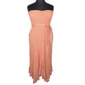 A Beautiful Soul Arula Women's Orange Geo Smocked Strapless Maxi Dress Plus 1X